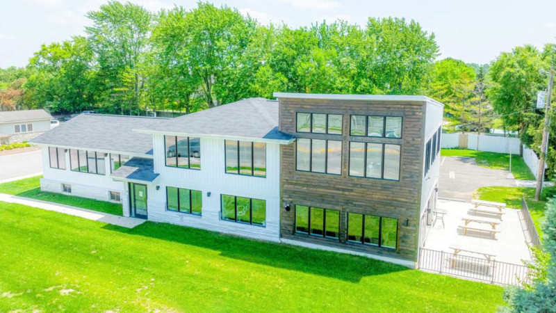 Drone shot of The Avenu Wellness building